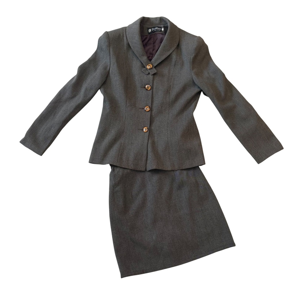 Vintage 90s DuoMeng Gray Tweed Blazer and  Skirt/Skort Suit Set Clueless Style S